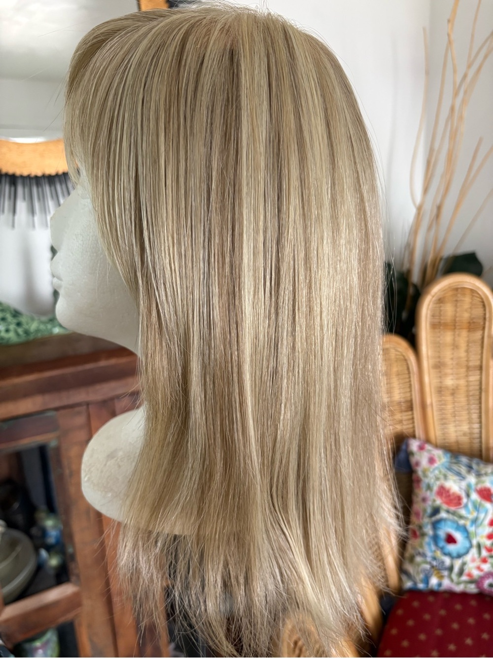 JON RENAU Light Blonde Long Straight Synthetic Wig! Heat Friendly with Bangs.
